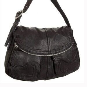 EUC Lucky Brand Rambling Rose Stash Black Leather Hobo Shoulder Bag